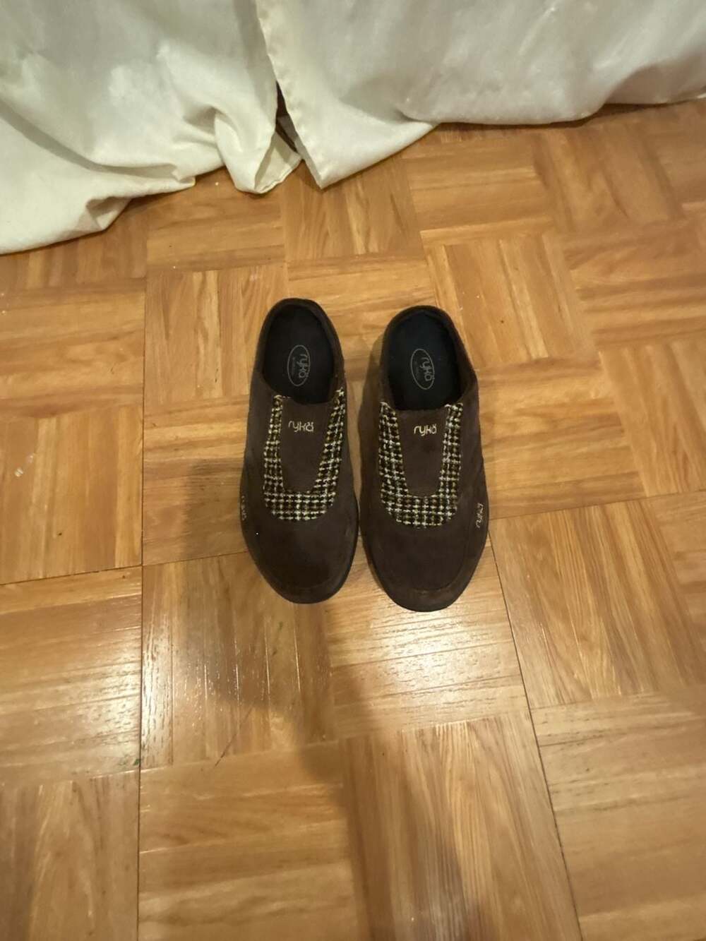 Ryka Nitracel Brown Suede and Plaid Mules Slip-On Shoes